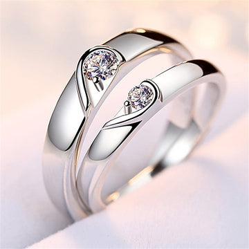 Silver Heart Diamond Ring For Couples