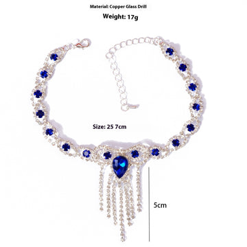 Fashion Style Blue Rhinestone Tassel Anklet
