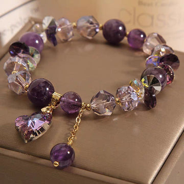 Natural Amethyst Heart Shaped Gemstone Bracelet