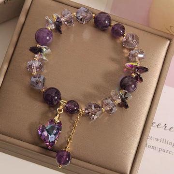 Natural Amethyst Heart Shaped Gemstone Bracelet