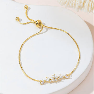 Fashionable Zircon Bracelet Silver Flower Leaf
