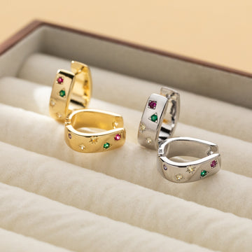Personalized Multi Color Square Zircon Earrings Ring