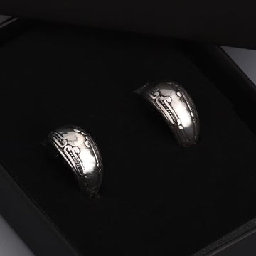 Vintage Carved Pattern Silver Earrings Retro