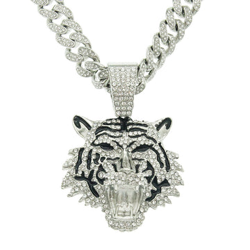 Cool Full Diamond Tiger Head Pendant Necklace