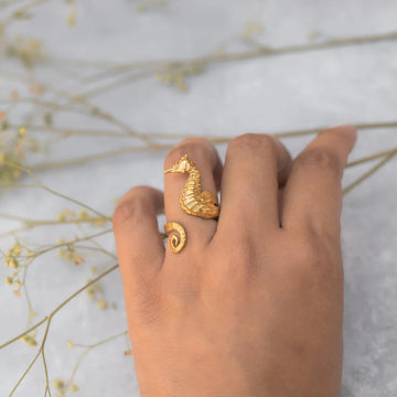 Ocean 18K Gold Stainless Steel Seahorse Ring