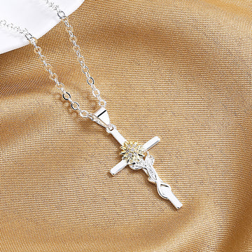 Cross Gold And Silver Two Color Necklace