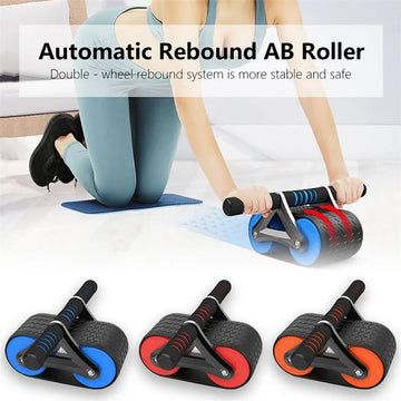 Double Wheel Abdominal Exerciser Automatic Rebound Ab Wheel Roller Waist Trainer for Men and Women Gym Sports Home Fitness Equipment