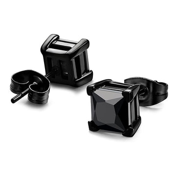 Punk Square Black Zircon Stud Earrings Set