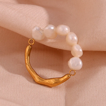 Women'S Fashion Freshwater Pearl Stitching Metal Ring