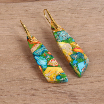 Geometric Flower Shape Pendant Earrings In