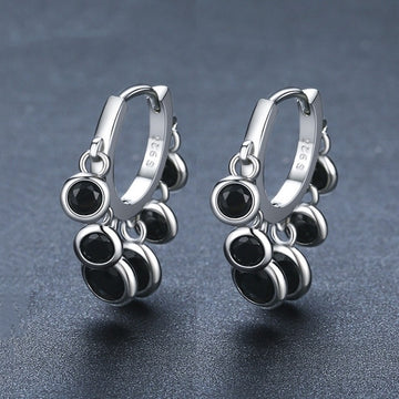 Copper Inlaid Round Zircon Earrings Black