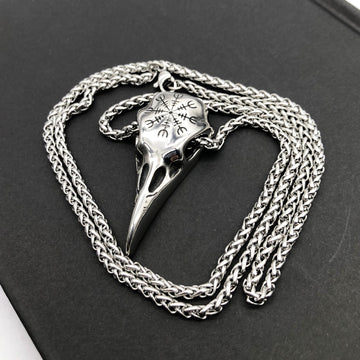 Mens Fashionable Vintage Viking Symbol Skull Necklace