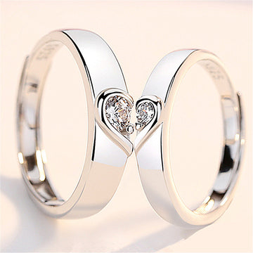 Silver Heart Diamond Ring For Couples