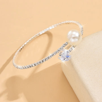 Women'S Pearl Heart Full Diamond Bracelet