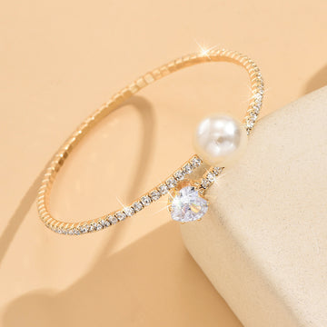 Women'S Pearl Heart Full Diamond Bracelet