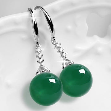 Elegant Silvering Earrings With Chalcedony Green