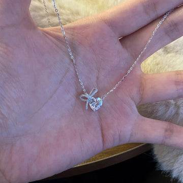 Women'S Diamond Bow Heart Necklace High