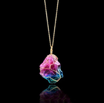 Seven Color Natural Stone Rough Winding Necklace