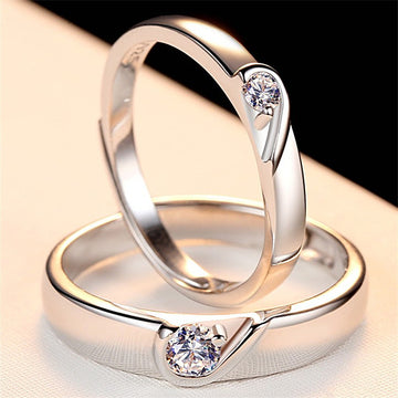 Silver Heart Diamond Ring For Couples