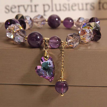 Natural Amethyst Heart Shaped Gemstone Bracelet