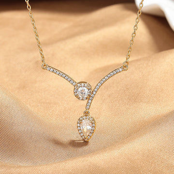 Micro Inlaid Zircon Water Drop V Necklace
