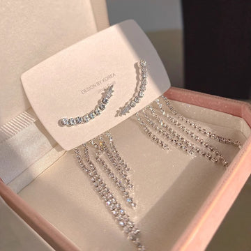 Sterling Silver Needle Sparkling Long Fringed