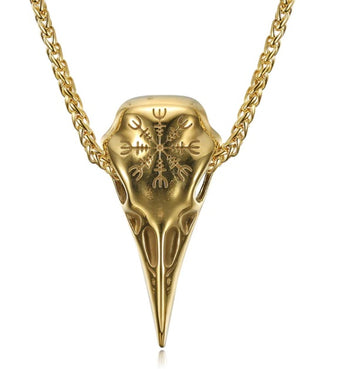 Mens Fashionable Vintage Viking Symbol Skull Necklace