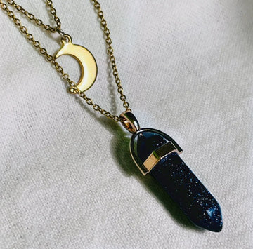 Moon Hexagonal Column Pendant Necklace For