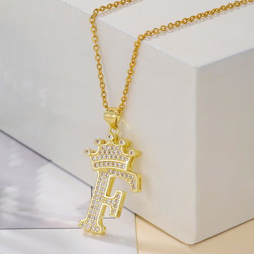 Fashionable Gold Diamond Crown Uppercase Letter Necklace