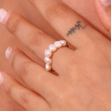 Women'S Fashion Freshwater Pearl Stitching Metal Ring