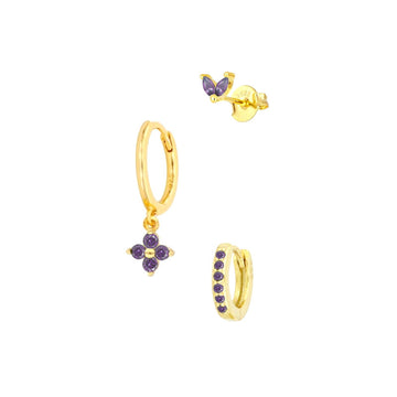 Women'S Floral Clover Stacked Earrings Set
