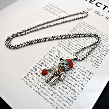 Trendy Bear Versatile Hip-Hop Necklace Silver