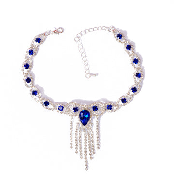 Fashion Style Blue Rhinestone Tassel Anklet