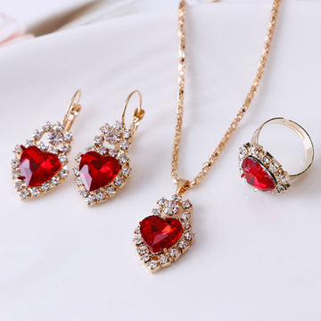 Water Drop Rhinestone Necklace Earrings Ring