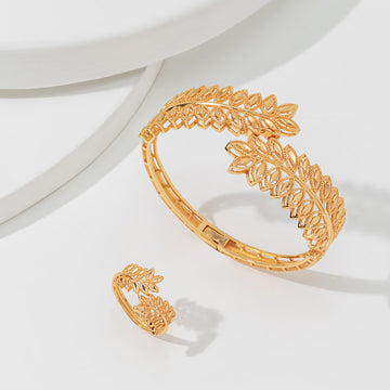 2Cps Vintage Wheat Ear Leaf Gold Bracelet