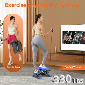Home Office Exercise Mini Stepper With Resistance Bands And LCD Monitor 330 Pounds Capacity Pink And Black Steel