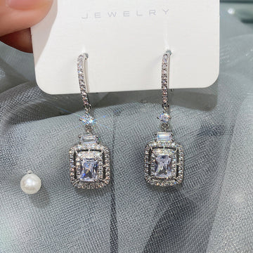 Platinum Princess Square Diamond Zircon Ear