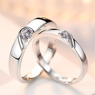 Silver Heart Diamond Ring For Couples