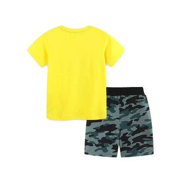Summer Baby Kids Cartoon Sports Pattern T-Shirt and Camouflage Shorts Set