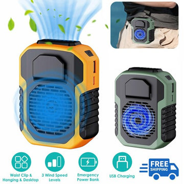 Portable Waist Clip Fan USB Rechargeable Hanging Neck Fan Power Bank Cooling Fan