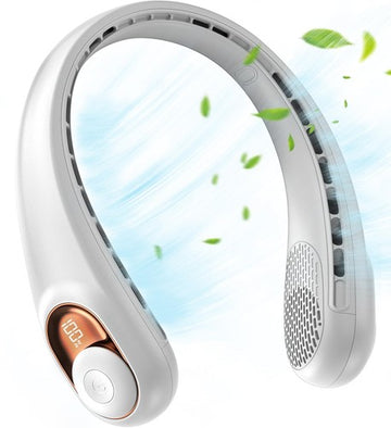 JIAGE Neck Fan Bladeless Wearable Hands-Free Portable Fan 5200mAh Rechargeable 360 Degree Cooling Ultra Quiet Personal Fan with LED Display for Home Office Travel and Sports White