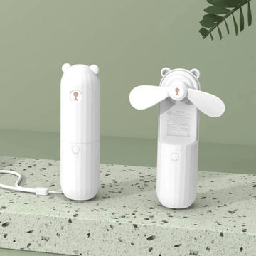 Portable Mini Fan Rechargeable Pocket Size Air Cooler USB Battery Operated Cute Bear Design