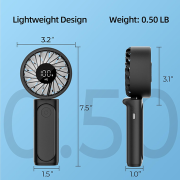 Handheld Portable Fan 4000Mah Rechargeable Personal Fan 180 Degree Foldable Mini Desk Fan with 6 Wind Speed LCD Digital Display Lanyard Ultra Quiet