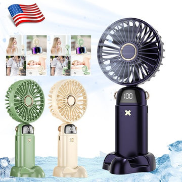 Digital Hand Held Fan Portable Folding Mini Fan USB Rechargeable with 5 Speed Settings