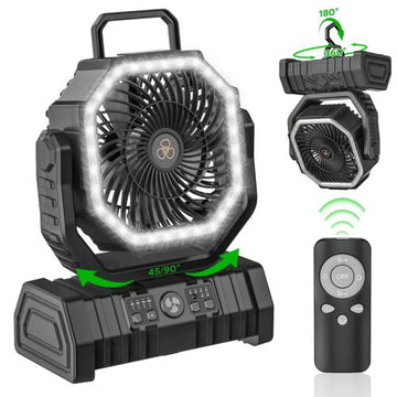 20000mAh Portable Camping Fan with LED Light and Power Bank Function for Outdoor Use
