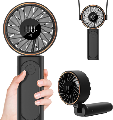 Handheld Portable Fan 4000Mah Rechargeable Personal Fan 180 Degree Foldable Mini Desk Fan with 6 Wind Speed LCD Digital Display Lanyard Ultra Quiet