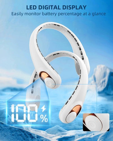 JIAGE Neck Fan Bladeless Wearable Hands-Free Portable Fan 5200mAh Rechargeable 360 Degree Cooling Ultra Quiet Personal Fan with LED Display for Home Office Travel and Sports White